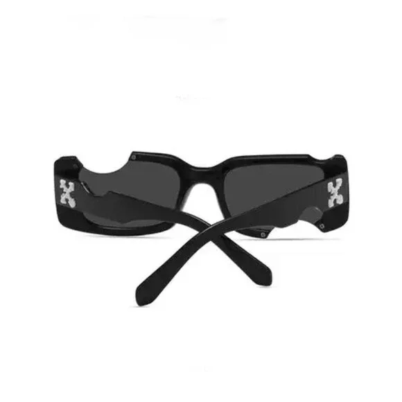 Women Sunglasses 2024 Trending Vintage Rectangle Notch Glasses Black Lenses - Picture 5 of 8